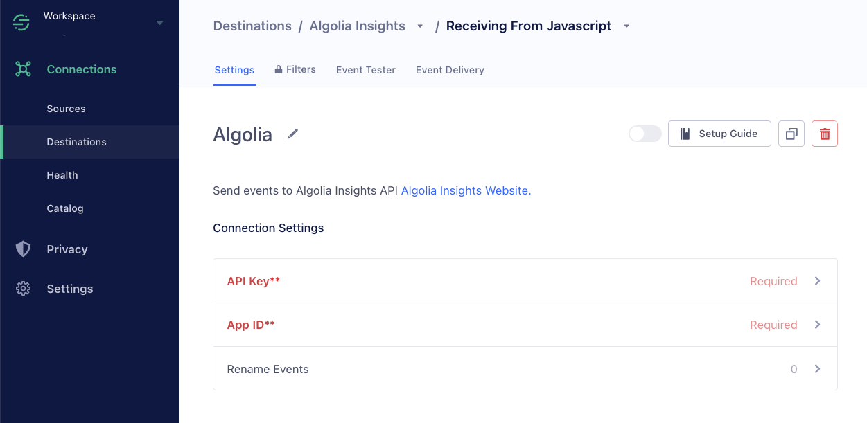 Add your Algolia credentials