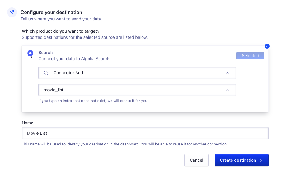 config destination