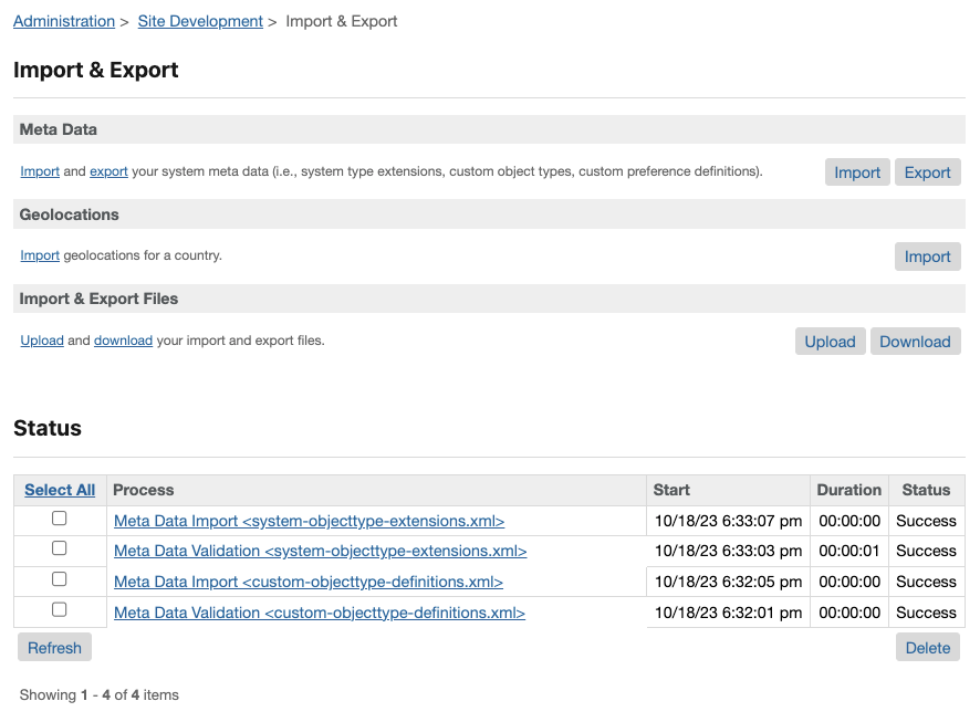 Metadata import successful